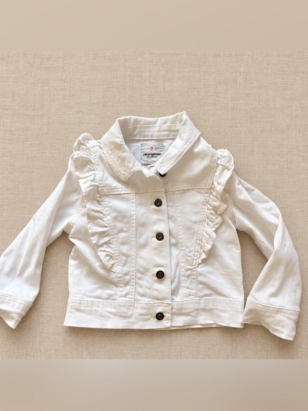 Urban Republic White Ruffle-Trim Denim Jacket for Girls